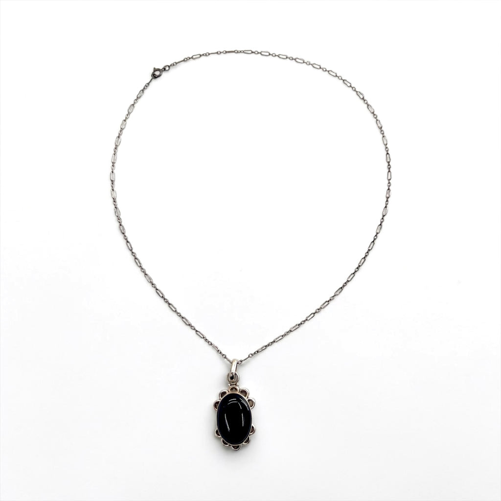 Vintage Silver 925 Black Onyx Necklace ブラックオニキス シルバーネックレス カボション ペンダント