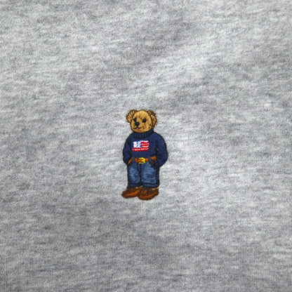 POLO RALPH LAUREN Polo Bear Embroidered Full Zip Hoodie XXL Grey Fleece Lining One Point Logo
