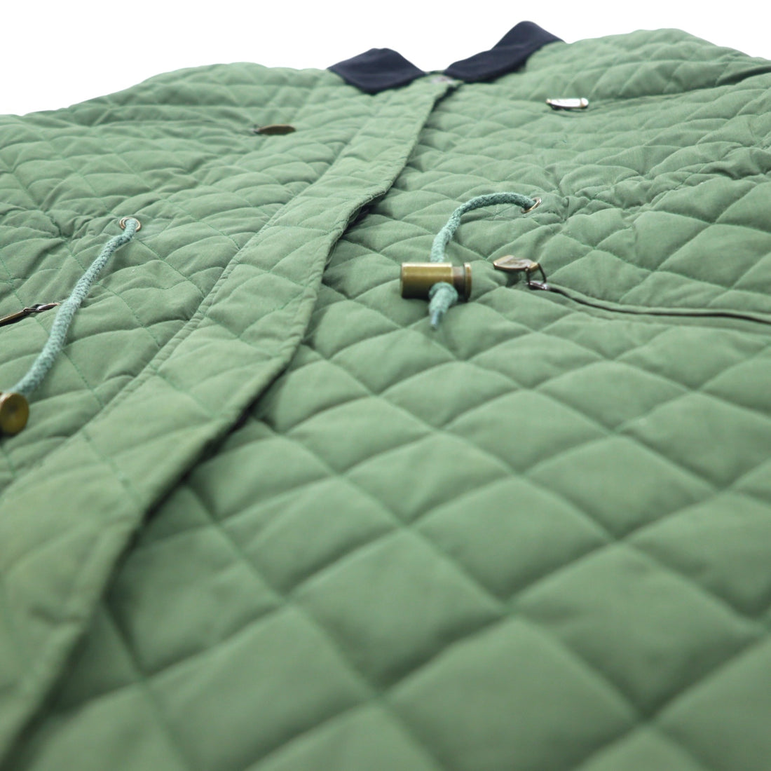 Burberrys 80s quilted jacket coat L khaki cotton polyester lining Nova check drawstring collar and sleeves corduroy