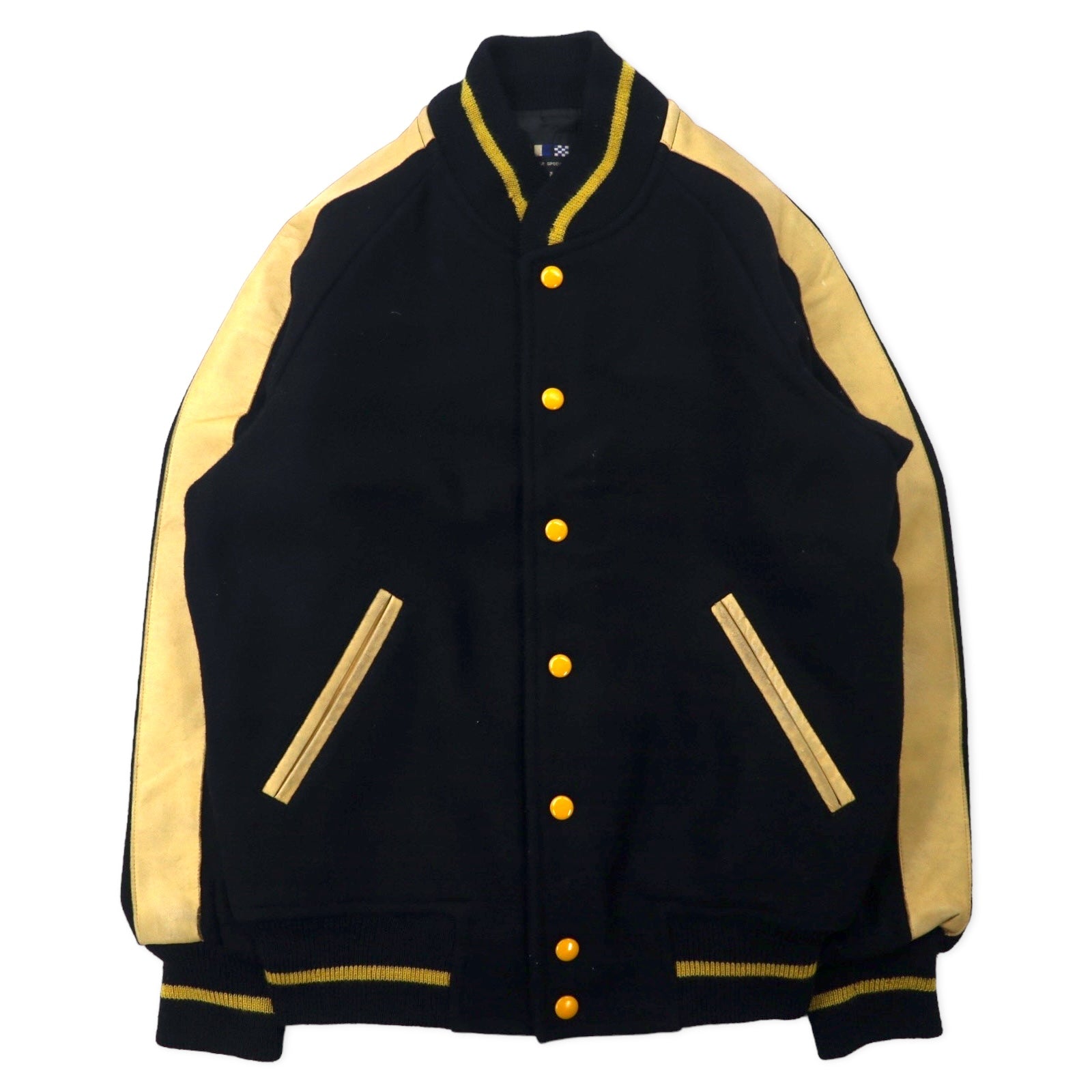 日本然リトテ-古着オンライン-VAN -JAC- レザー切り替え スタジャン M ブラック ベージュ リブライン ウール 牛革-VAN -JAC -Leather switching VARSITY JACKET M Black Beige Librine Wool Cowhide