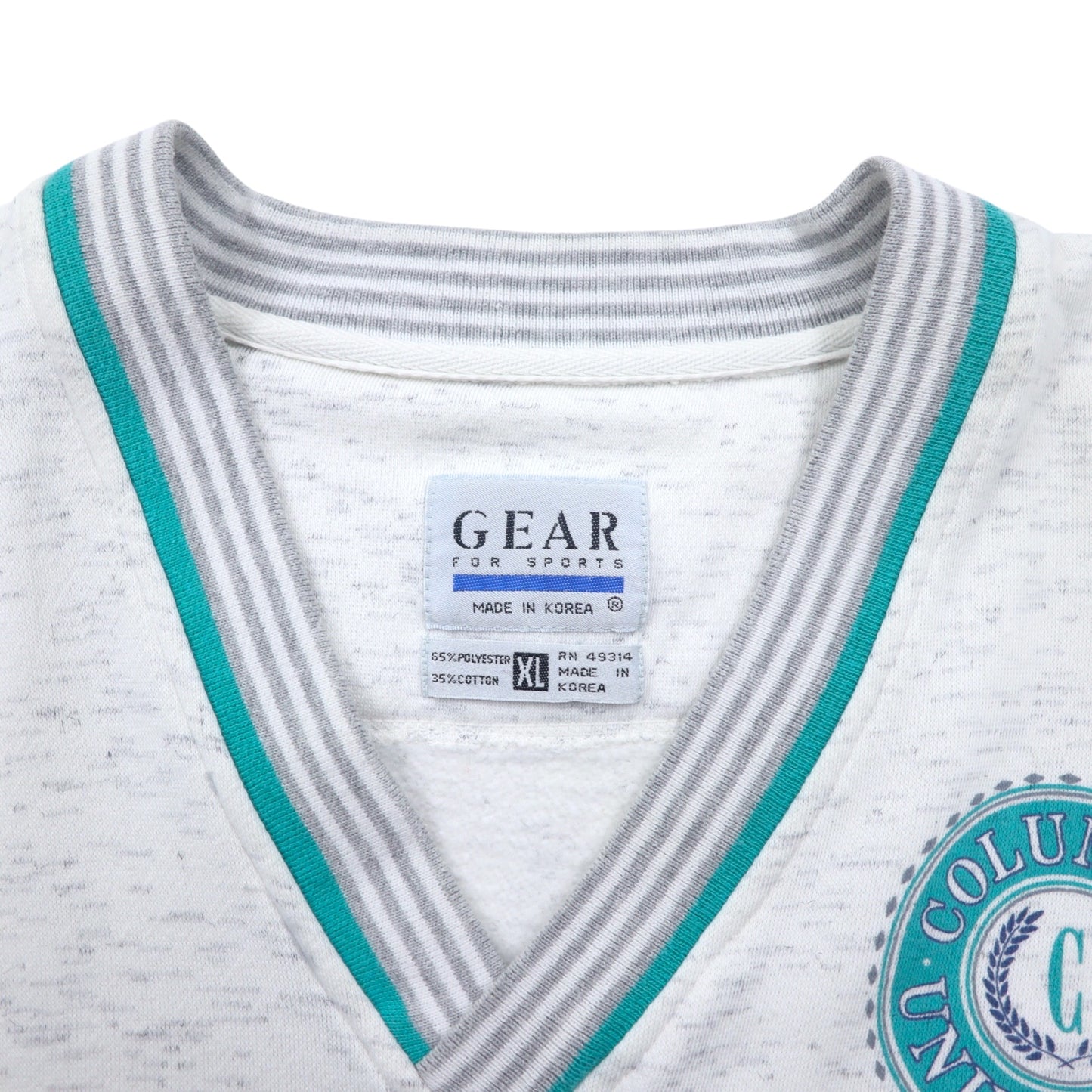 90年代 GEAR FOR SPORTS Vネック リブライン スウェット XL ホワイト ポリエステル コットン カレッジプリント COLUMBIA UNIVERSITY