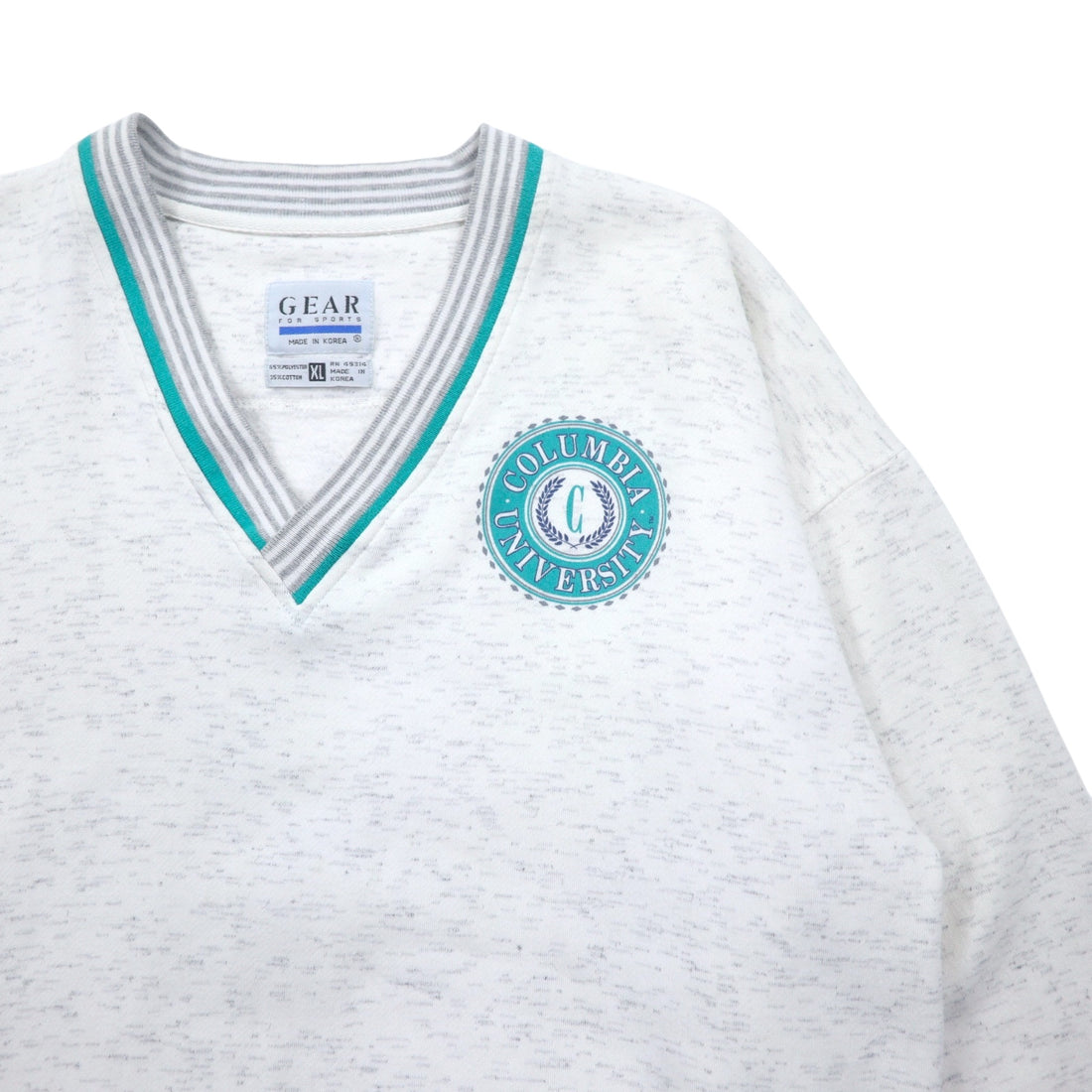 90s GEAR FOR SPORTS V-neck ribbed sweatshirt, XL, white, polyester, cotton, college print, COLUMBIA UNIVERSITY