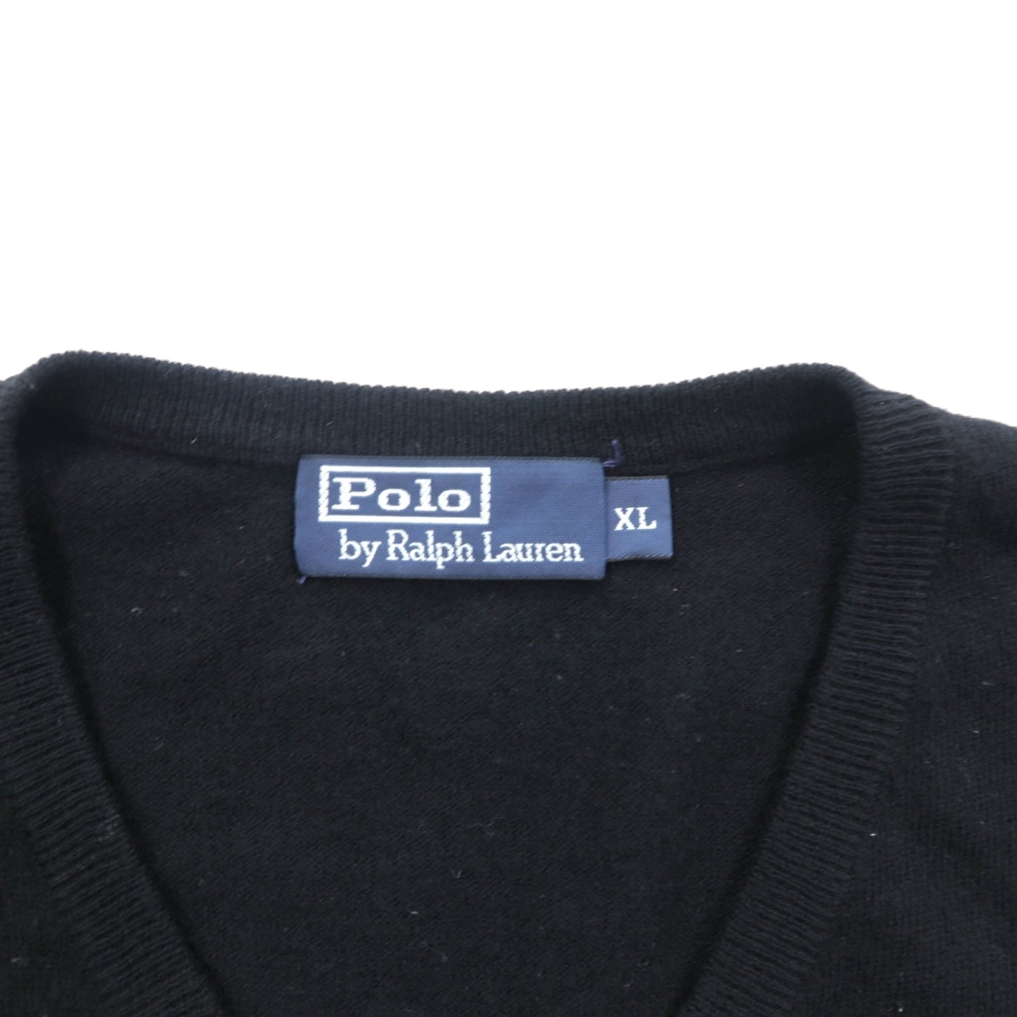 Polo Ralph Lauren 90年代 メリノウール ニット Vネック ベスト XL ブラック 羊毛 スモールポニー刺繡