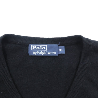 Polo Ralph Lauren 90年代 メリノウール ニット Vネック ベスト XL ブラック 羊毛 スモールポニー刺繡