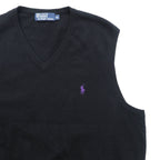 Polo Ralph Lauren 90年代 メリノウール ニット Vネック ベスト XL ブラック 羊毛 スモールポニー刺繡