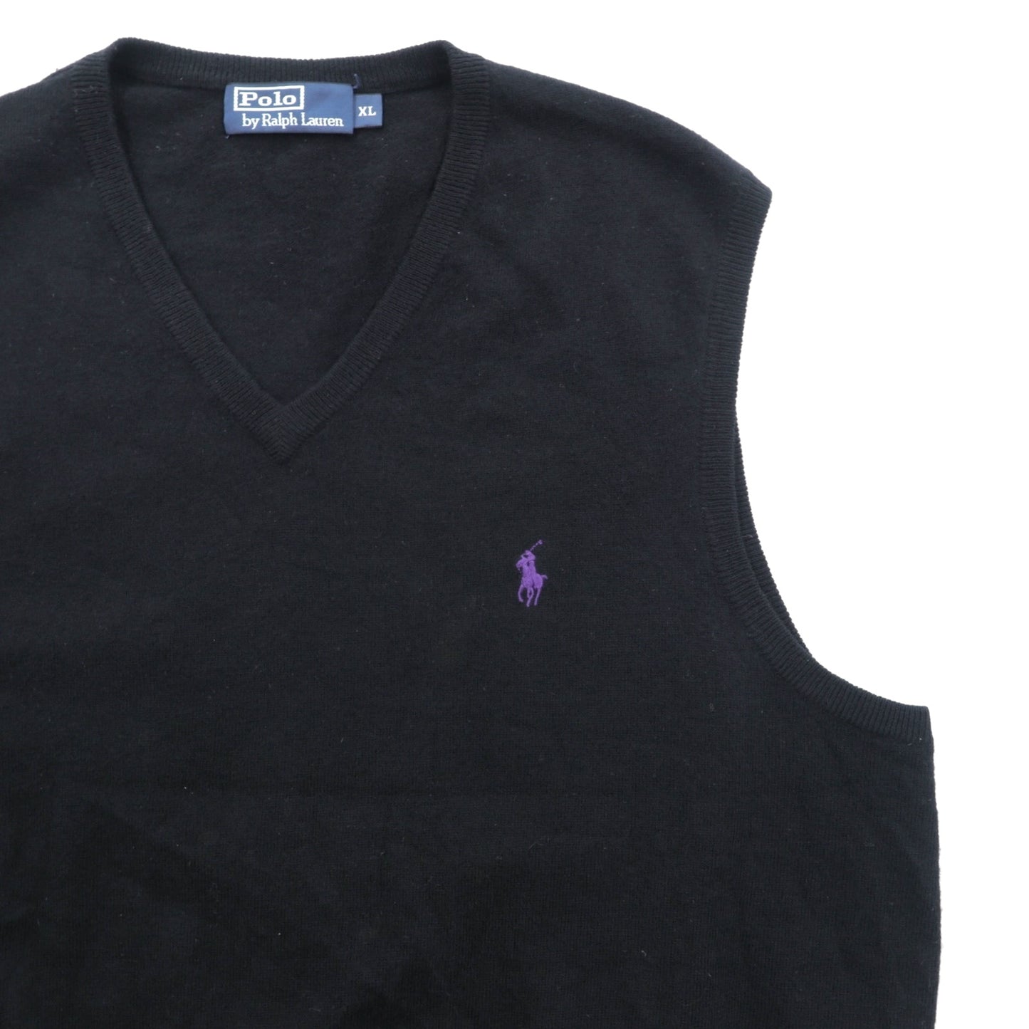 Polo Ralph Lauren 90年代 メリノウール ニット Vネック ベスト XL ブラック 羊毛 スモールポニー刺繡