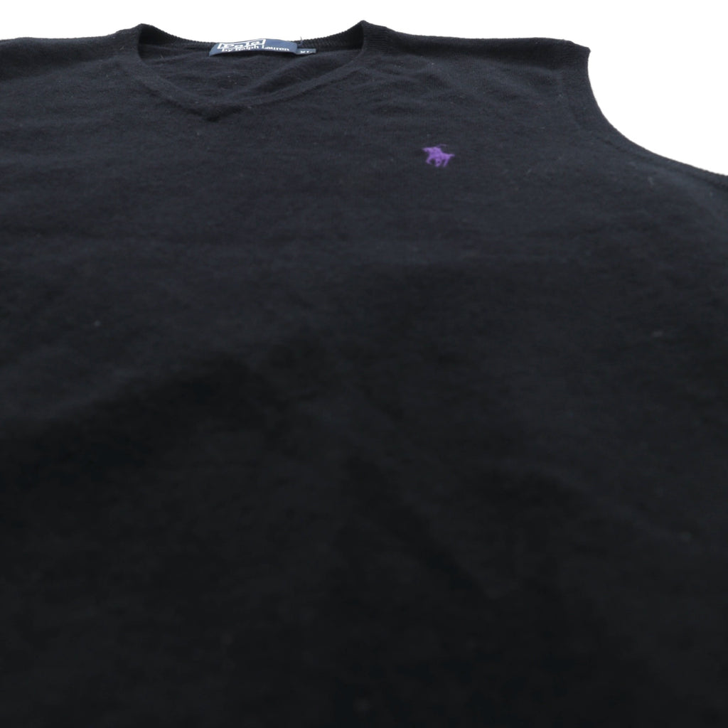 Polo Ralph Lauren 90年代 メリノウール ニット Vネック ベスト XL ブラック 羊毛 スモールポニー刺繡