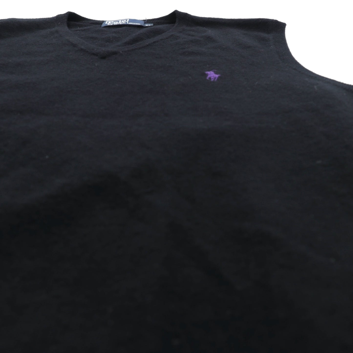 Polo Ralph Lauren 90年代 メリノウール ニット Vネック ベスト XL ブラック 羊毛 スモールポニー刺繡