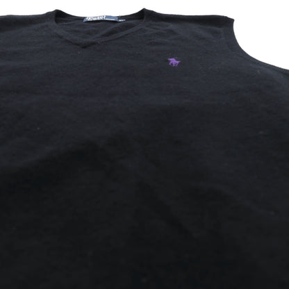 Polo Ralph Lauren 90年代 メリノウール ニット Vネック ベスト XL ブラック 羊毛 スモールポニー刺繡