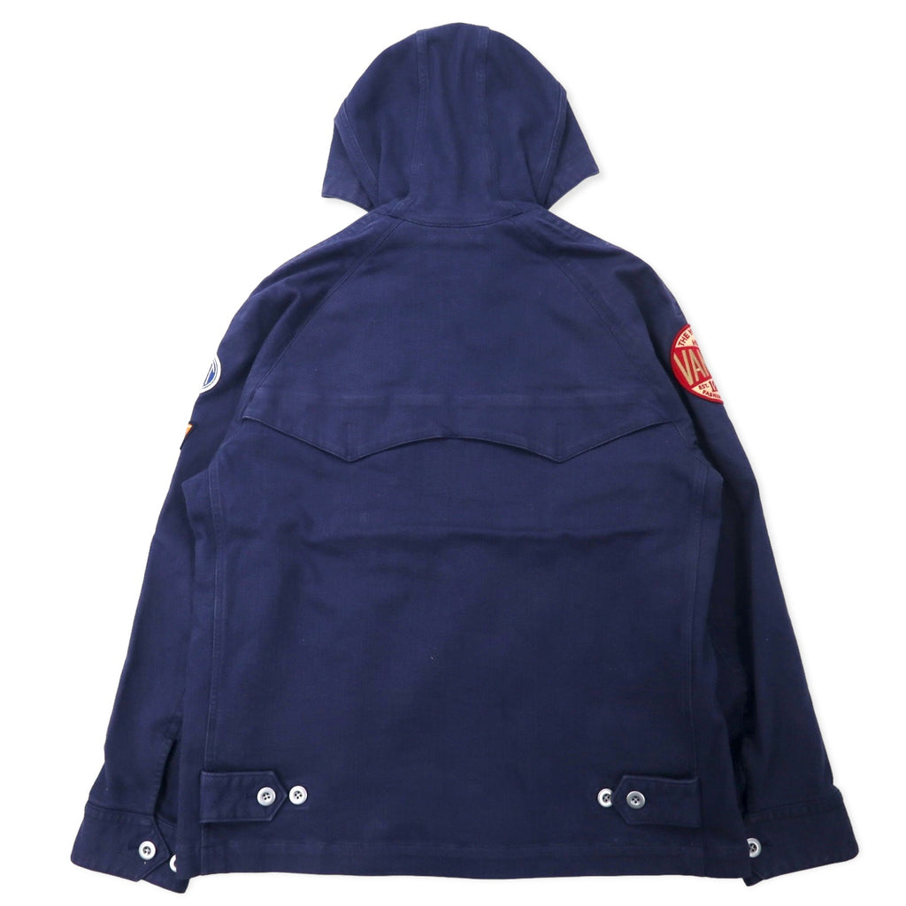 VAN -JAC- Denim Hooded Swing Top M Blue Cotton Dark Blue Logo Embroidery Patch