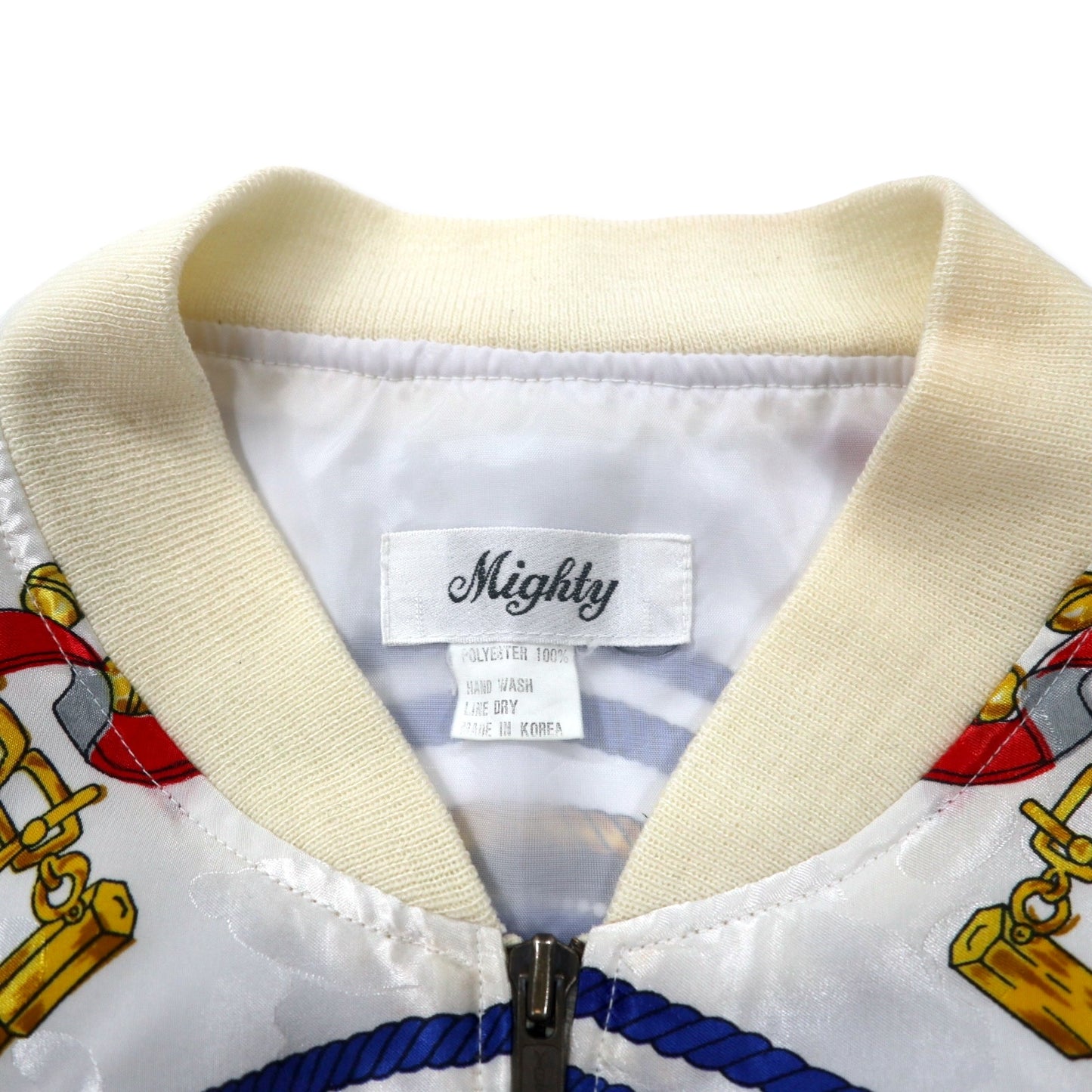 Mighty 90年代 シルク スカーフ柄 ブルゾン ジップアップジャケット XL ホワイト 総柄 ポリエステル