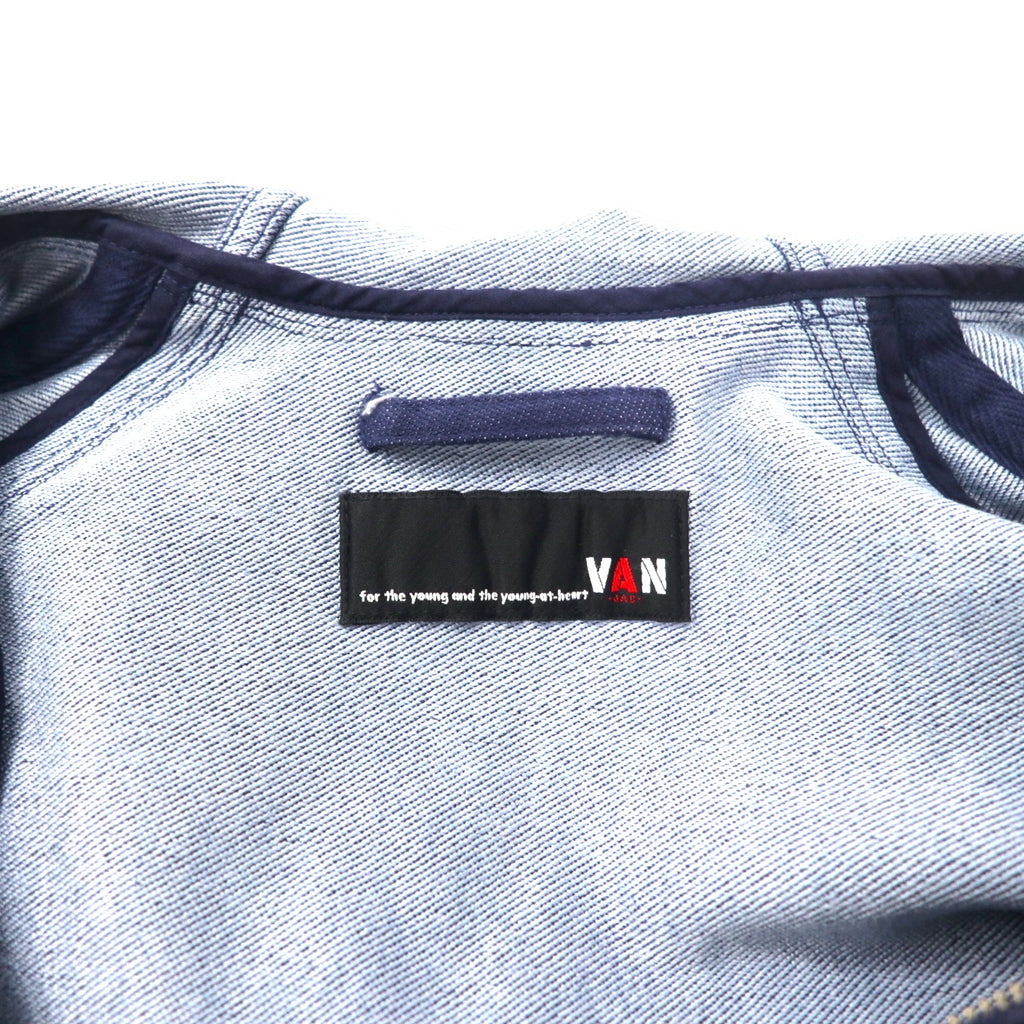 VAN -JAC- Denim Hooded Swing Top M Blue Cotton Dark Blue Logo Embroidery Patch