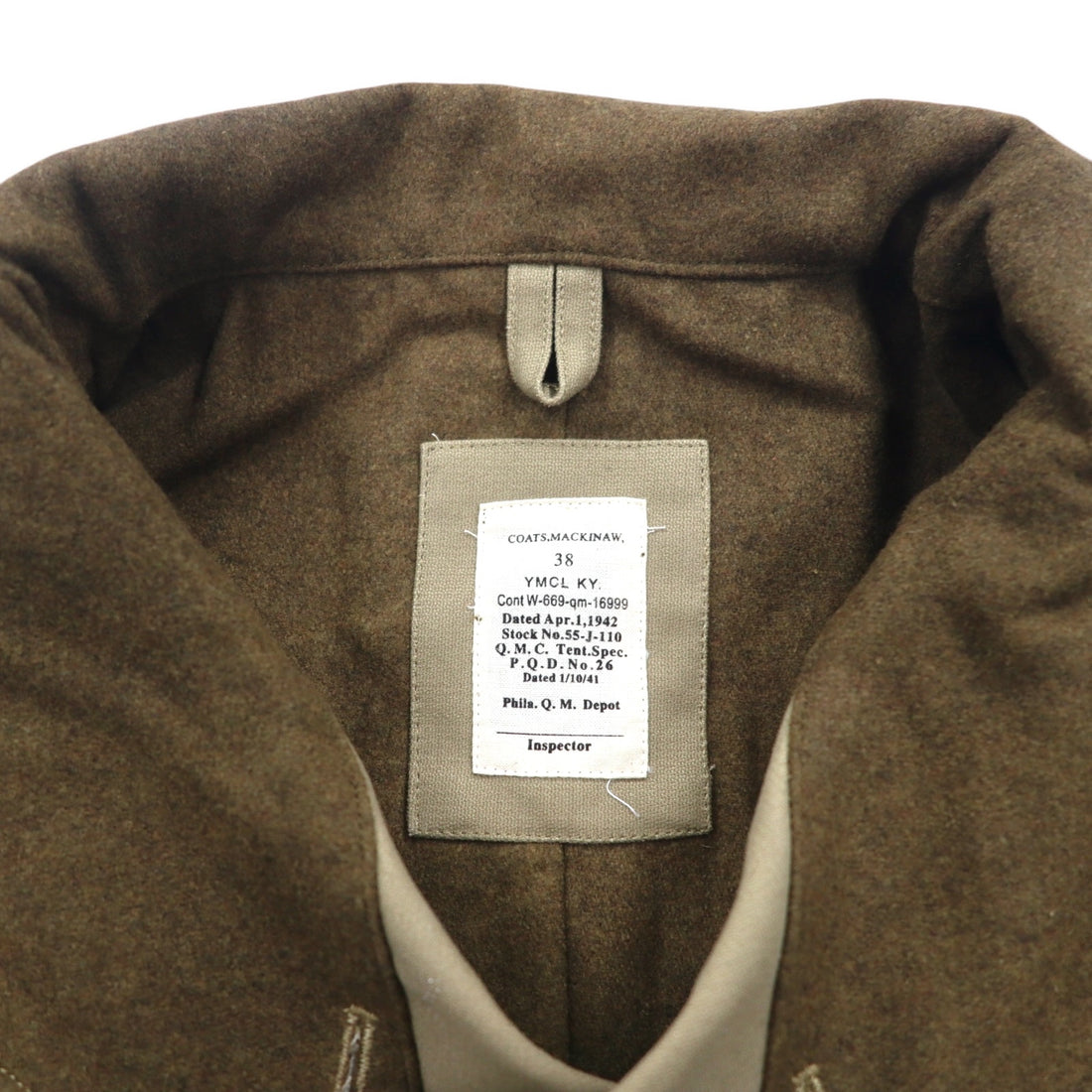 US ARMY 米軍 マッキーノコート ダブルブレスト ジープコート M ウールライニング 55-J-110 YMCL KY デッドストック 未使用品 1938年 レプリカ 復刻 ミリタリー