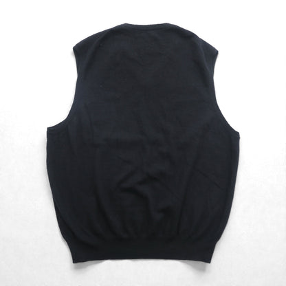 Polo Ralph Lauren 90年代 メリノウール ニット Vネック ベスト XL ブラック 羊毛 スモールポニー刺繡