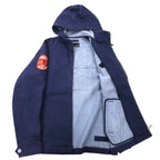 VAN -JAC- Denim Hooded Swing Top M Blue Cotton Dark Blue Logo Embroidery Patch