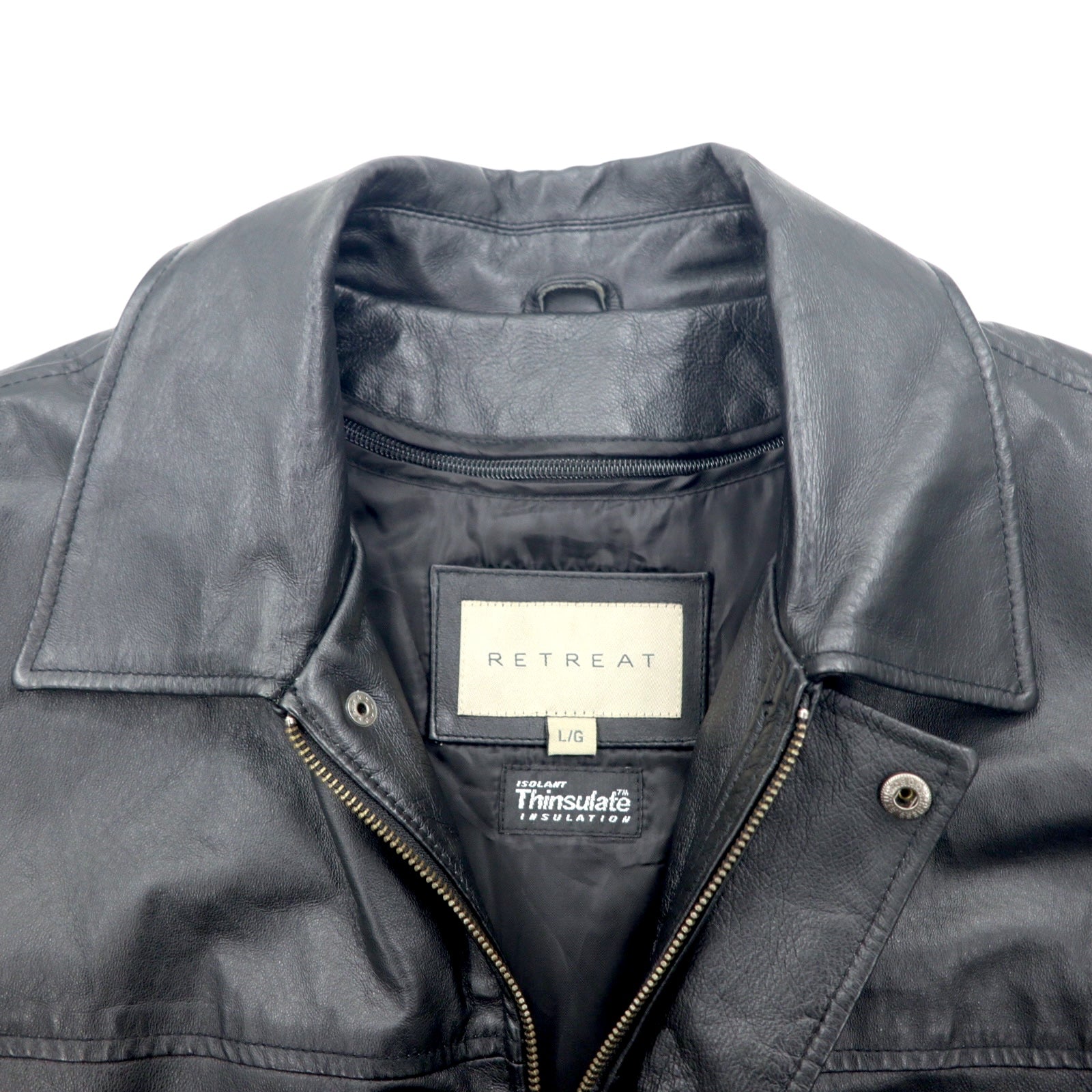 RETREAT Leather Car Coat Thinsulate INSULATION Padded Jacket L Black Leather Removable Liner