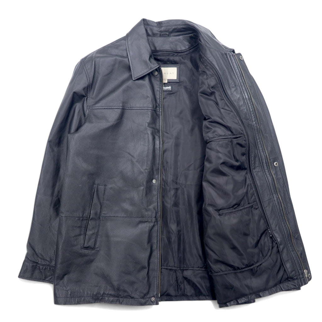 RETREAT Leather Car Coat Thinsulate INSULATION Padded Jacket L Black Leather Removable Liner
