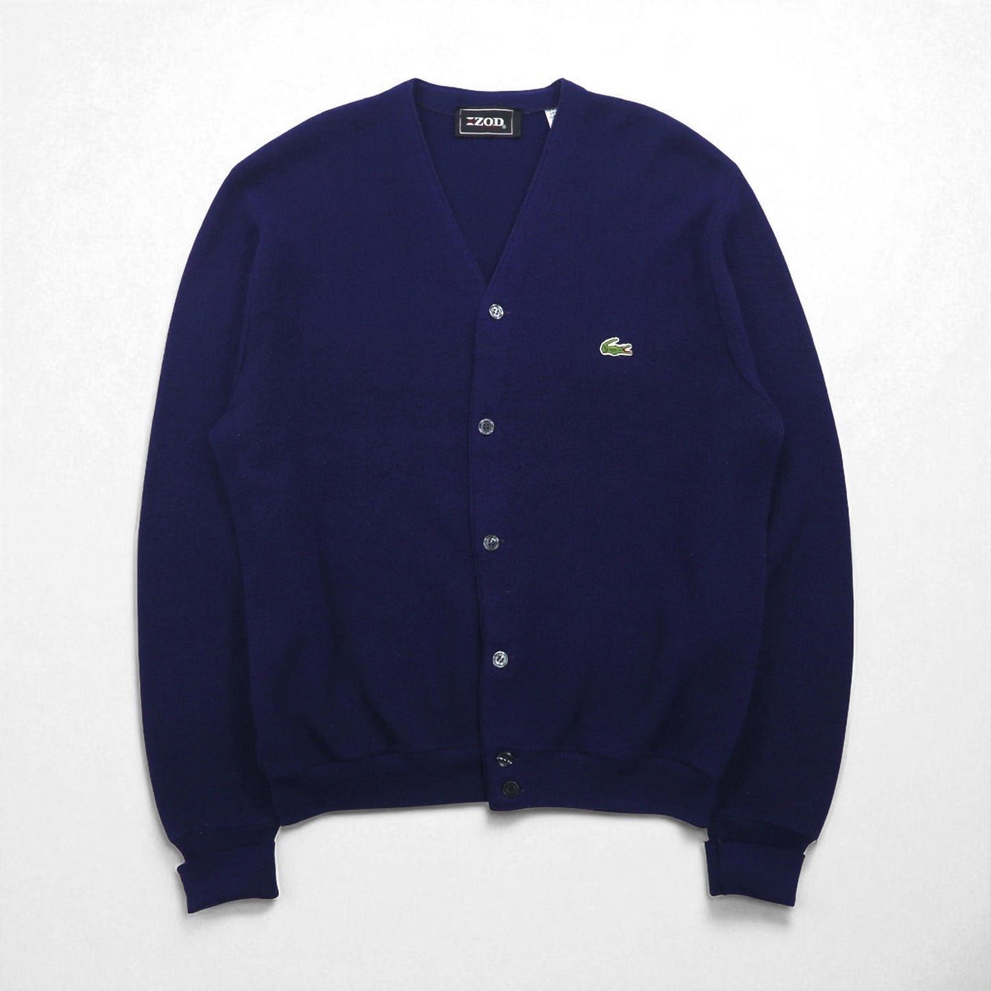 LACOSTE 70年代 ニット カーディガン L ネイビー アクリル IZOD 糸巻タグ ワンポイントロゴ