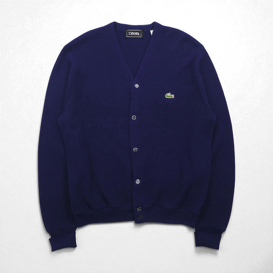 LACOSTE 70年代 ニット カーディガン L ネイビー アクリル IZOD 糸巻タグ ワンポイントロゴ