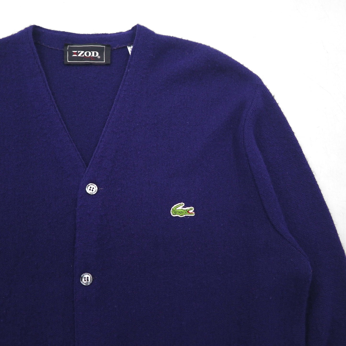 LACOSTE 70年代 ニット カーディガン L ネイビー アクリル IZOD 糸巻タグ ワンポイントロゴ