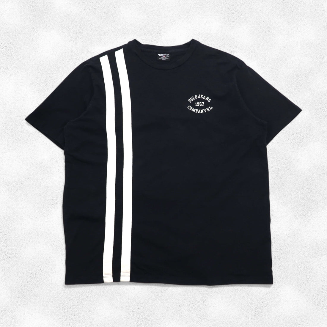 POLO JEANS CO. RALPH LAUREN 90年代 ラインデザイン Tシャツ XL ブラック ワンポイントロゴ ペルー製