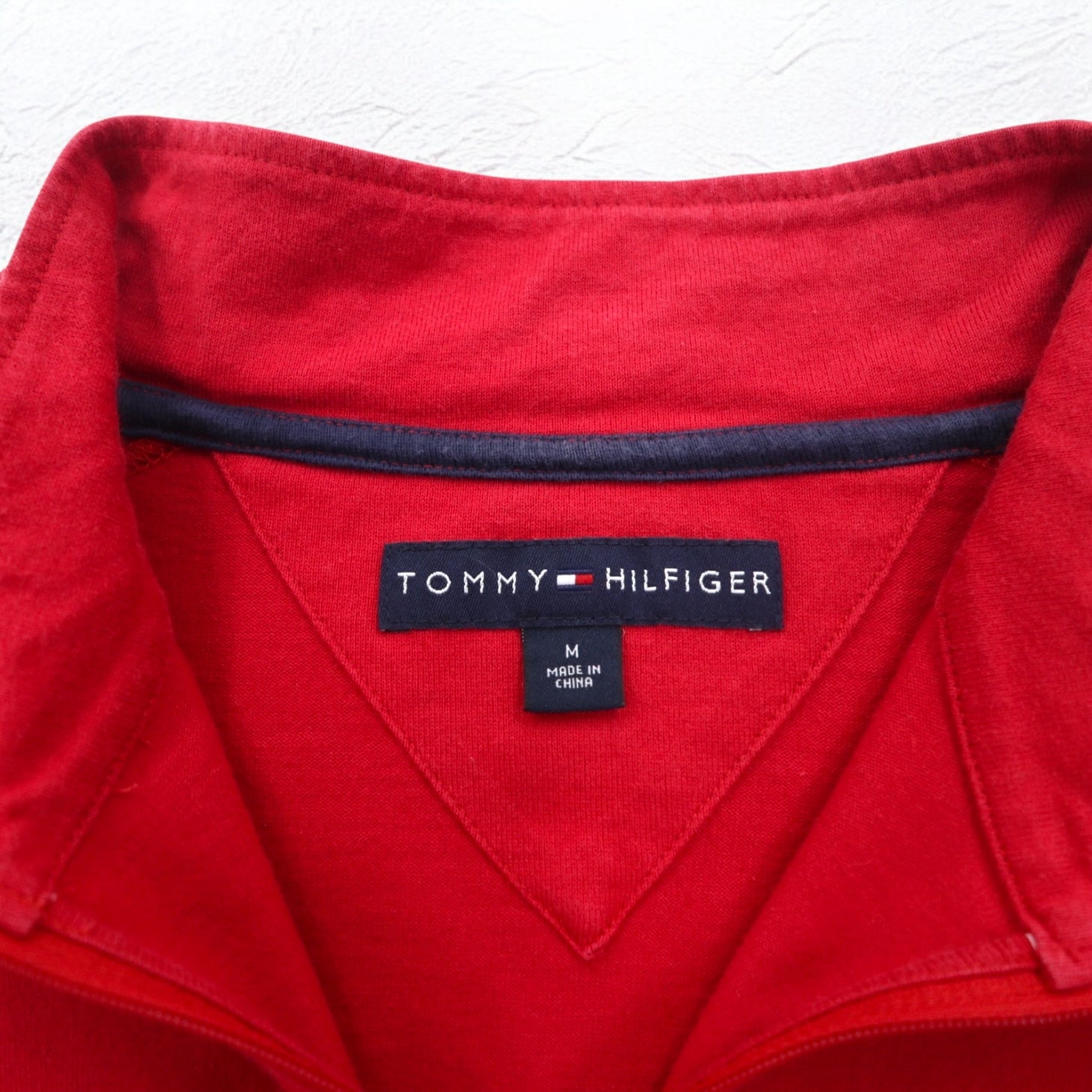 TOMMY HILFIGER Half-Zip Long Sleeve T-Shirt Long TM Red One Point Logo Embroidery