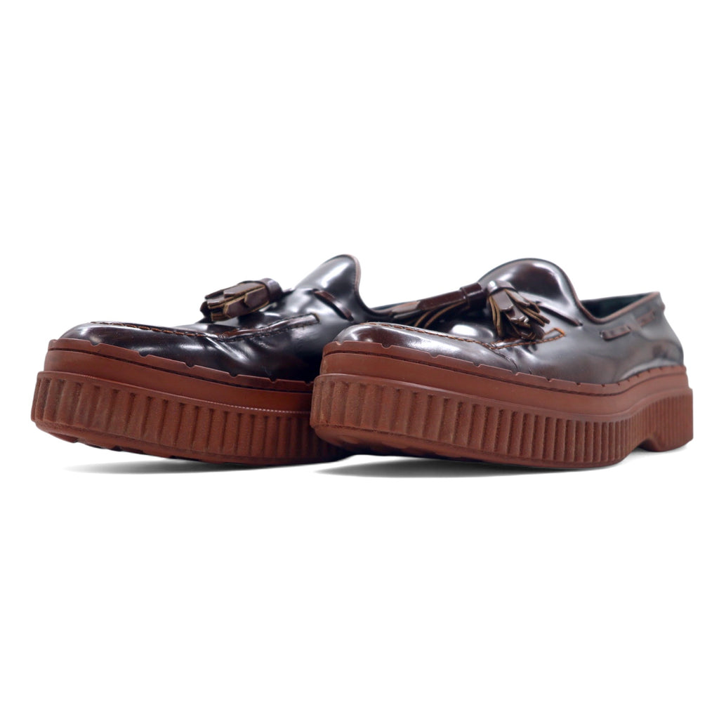 TOD'S Platform Tassel Loafer 24.5cm Brown Leather Made in Italy