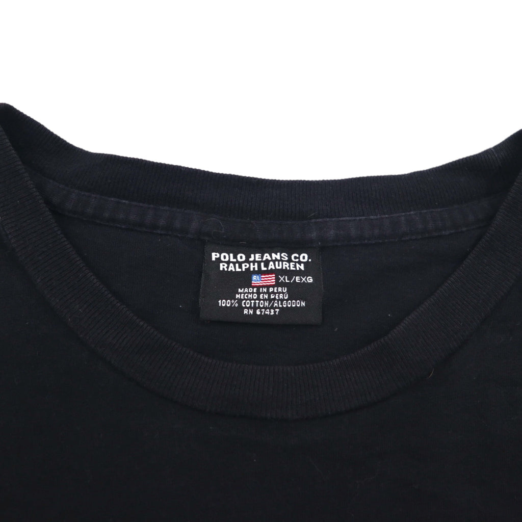 POLO JEANS CO. RALPH LAUREN 90s Line Design T-Shirt XL Black One Point Logo Made in Peru