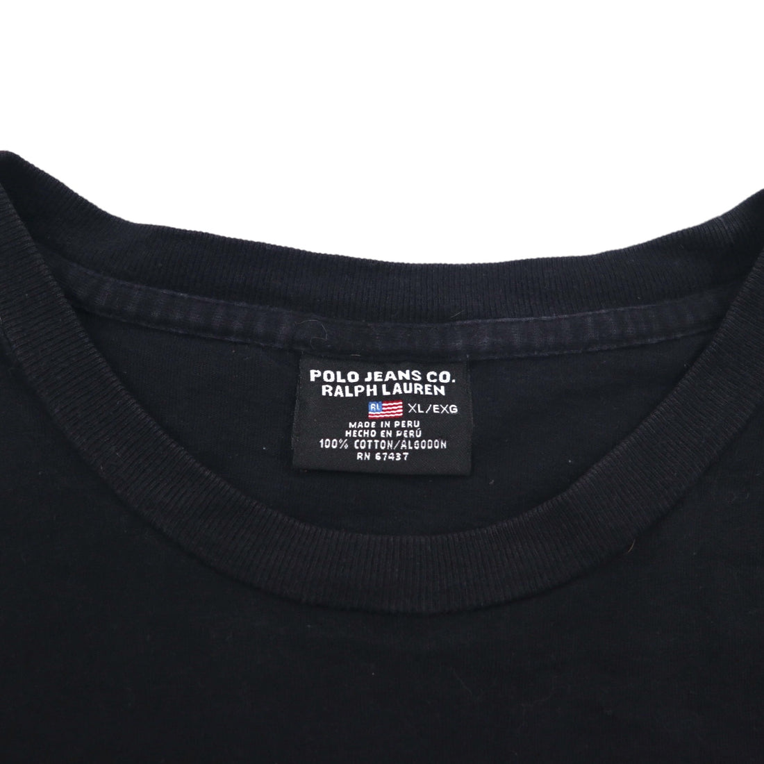 POLO JEANS CO. RALPH LAUREN 90s Line Design T-Shirt XL Black One Point Logo Made in Peru