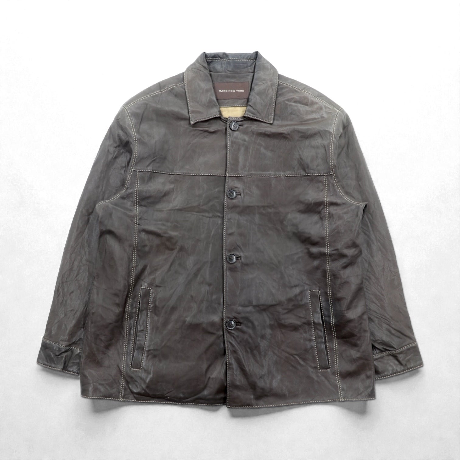 MARC NEW YORK レザー ステッチ カーコート カバーオール 2XL ブラウン