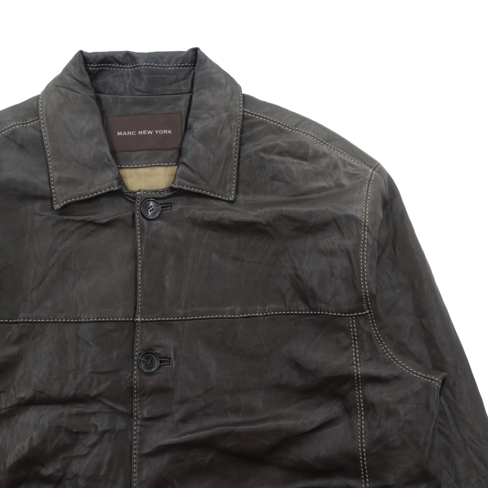 MARC NEW YORK レザー ステッチ カーコート カバーオール 2XL ブラウン