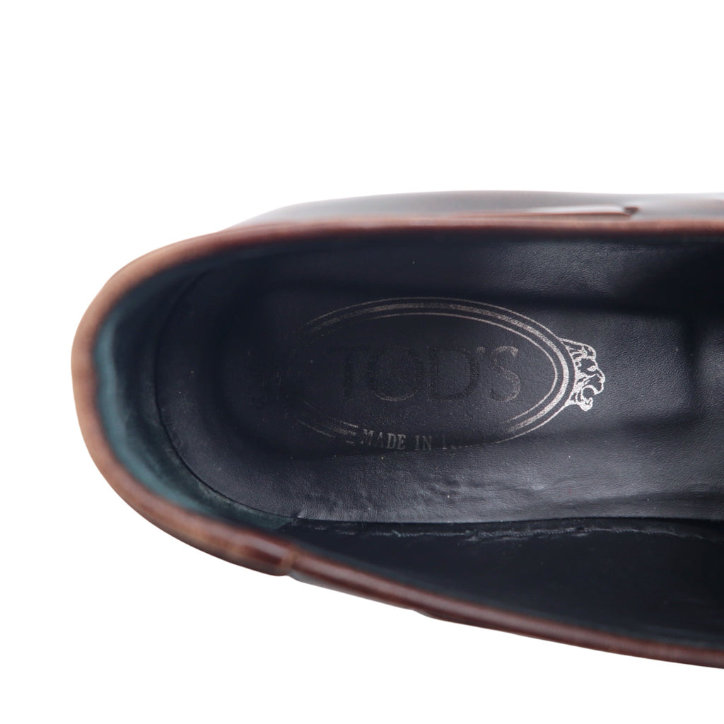 TOD'S Platform Tassel Loafer 24.5cm Brown Leather Made in Italy