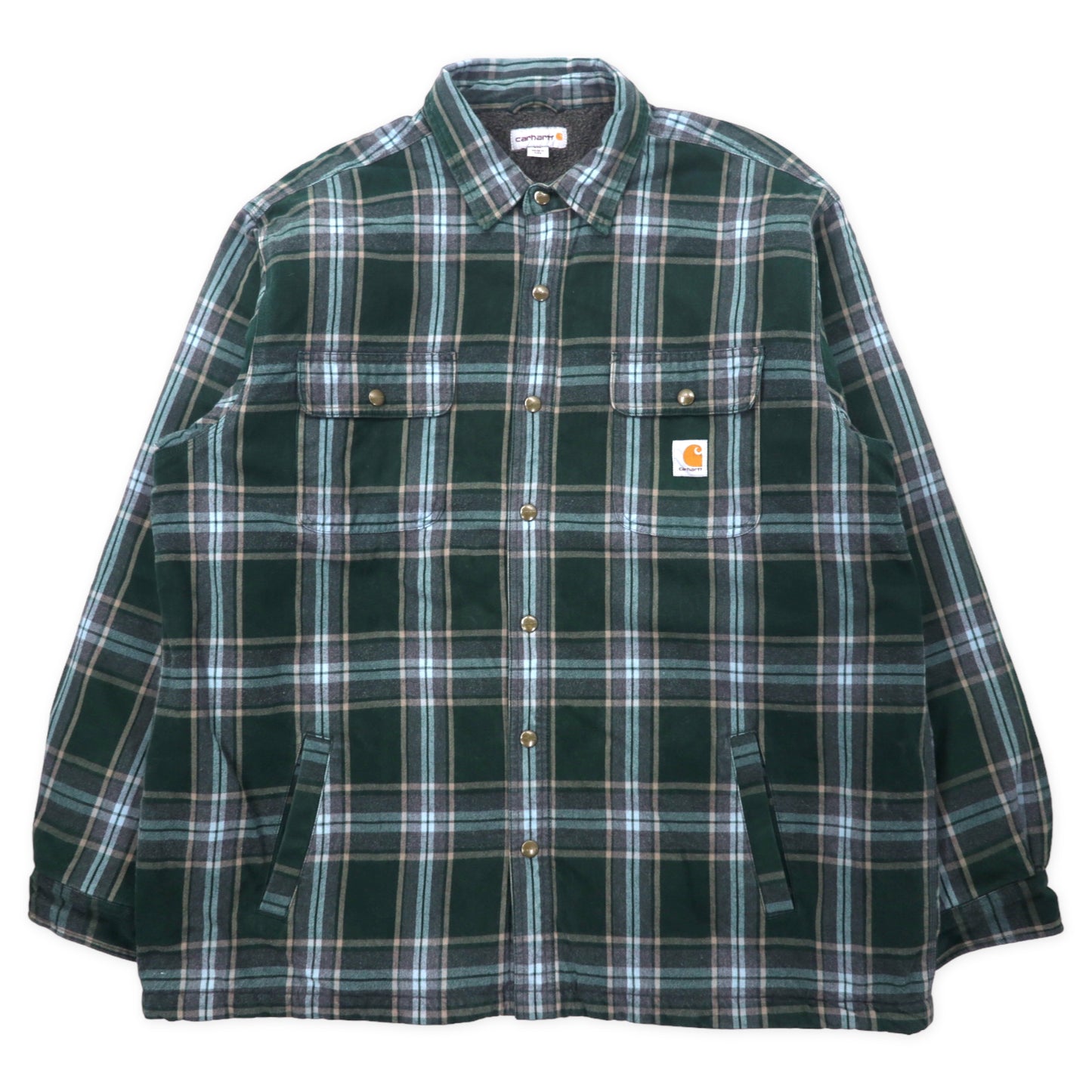 carhartt  裏ボアジャケット 2XL グリーン チェック コットン スナップボタン ビッグサイズ