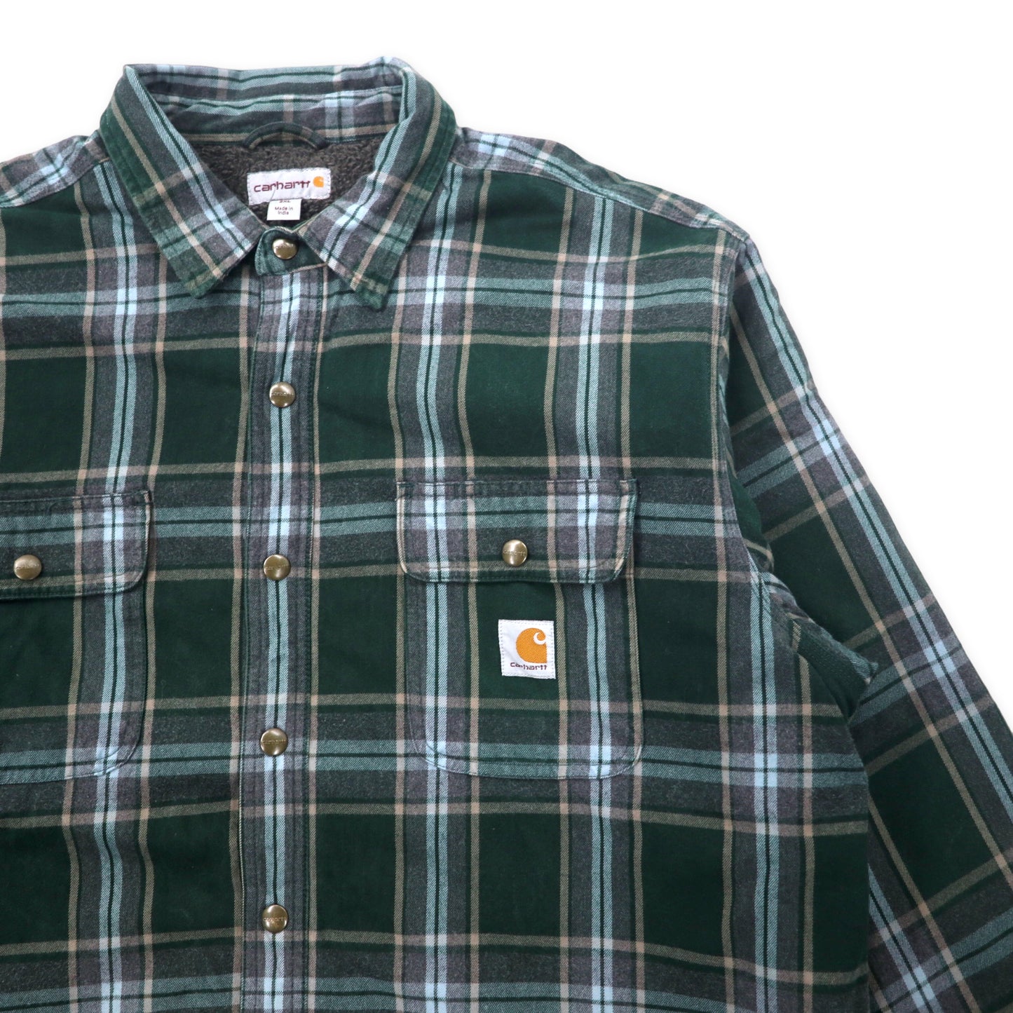 carhartt  裏ボアジャケット 2XL グリーン チェック コットン スナップボタン ビッグサイズ