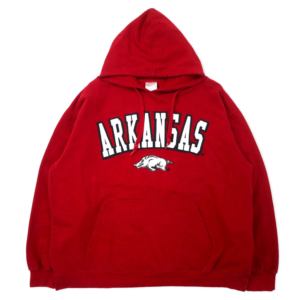 日本然リトテ-古着オンライン-e5 カレッジ 刺繍 プルオーバーパーカー 2X レッド コットン NCAA ARKANSAS ビッグサイズ-e5 College Embroidery Pullover Hoodie 2X Red Cotton NCAA ARKANSAS Big Size