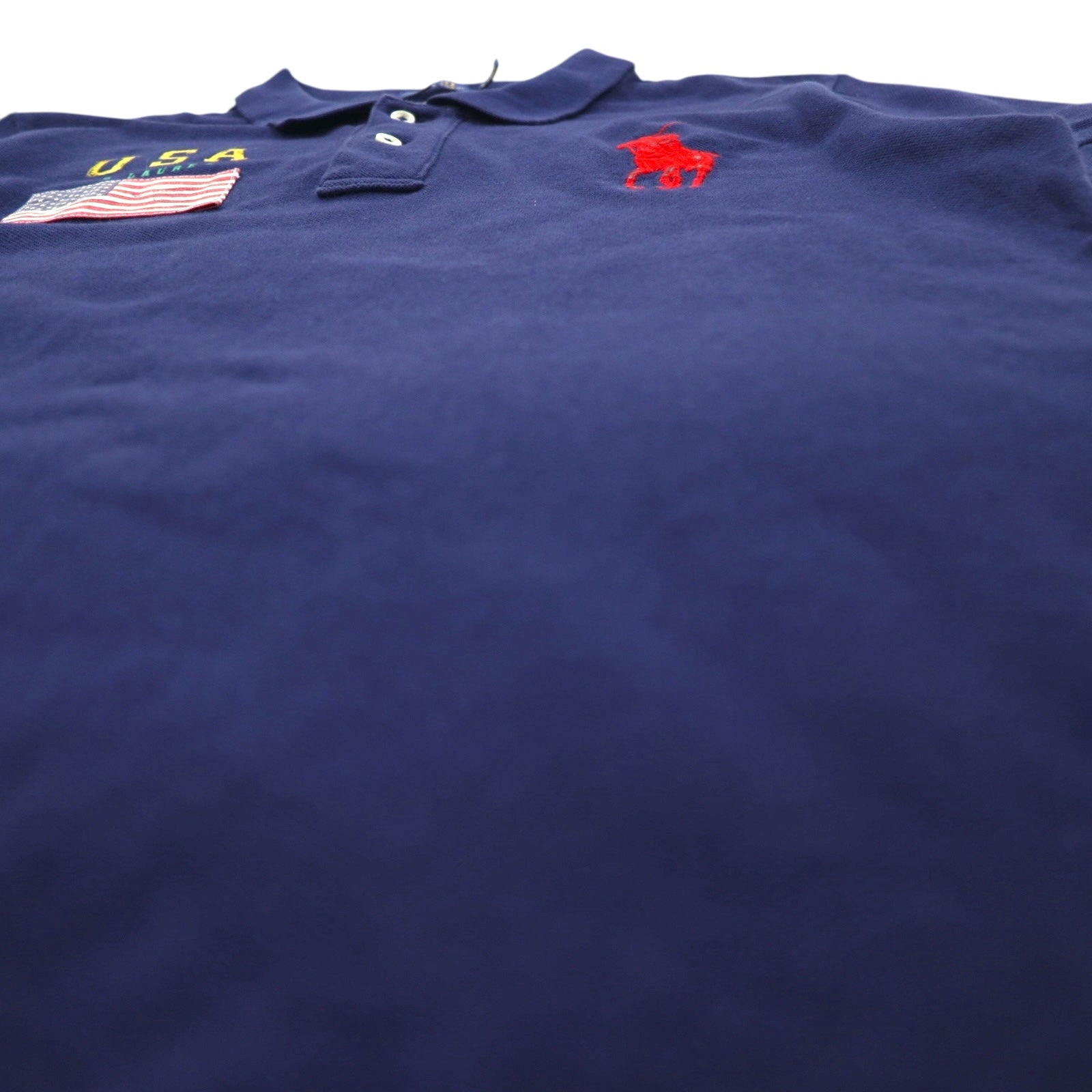 POLO RALPH LAUREN ビッグポニー刺繍 THE SKINNY POLO ポロシャツ L ネイビー コットン 鹿の子 USA 星条旗