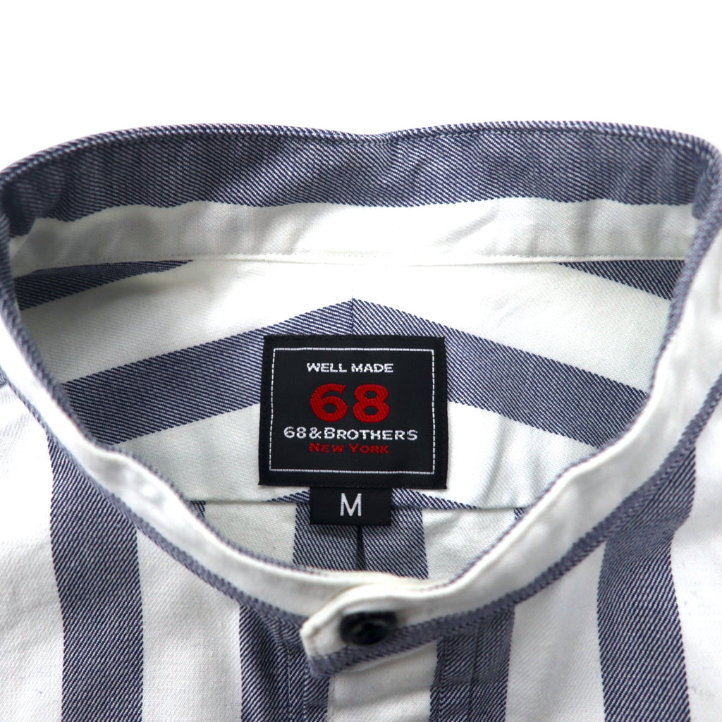 68 & BROTHERS バンドカラーシャツ M ホワイト ストライプ コットン 日本製