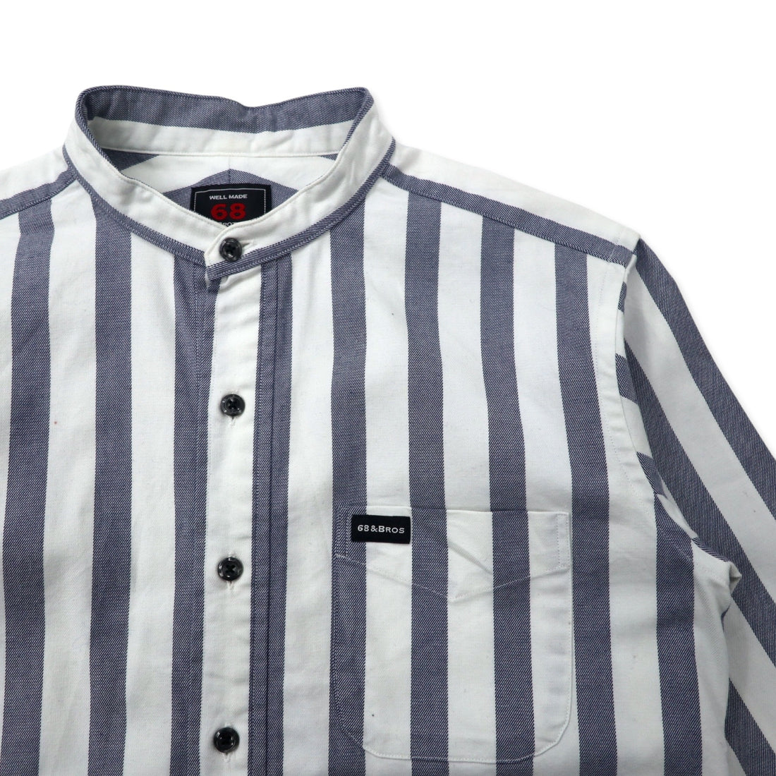 68 & BROTHERS バンドカラーシャツ M ホワイト ストライプ コットン 日本製
