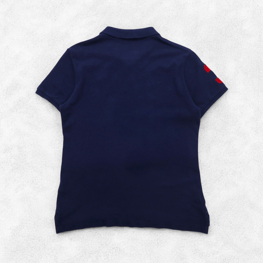 POLO RALPH LAUREN ビッグポニー刺繍 THE SKINNY POLO ポロシャツ L ネイビー コットン 鹿の子 USA 星条旗