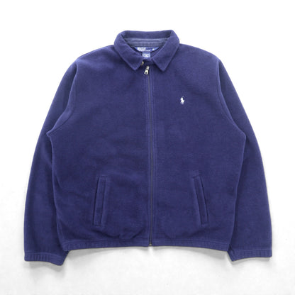 Polo Ralph Lauren 90年代 短丈 フリース ハリントンジャケット XL ネイビー チンストラップ スモールポニー刺繍