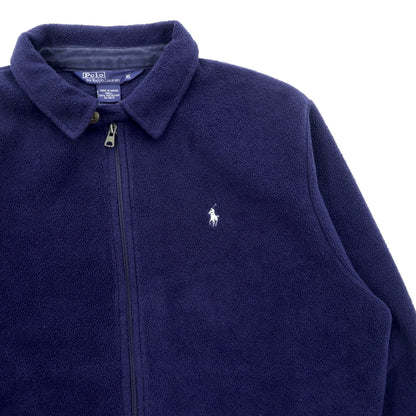 Polo Ralph Lauren 90年代 短丈 フリース ハリントンジャケット XL ネイビー チンストラップ スモールポニー刺繍