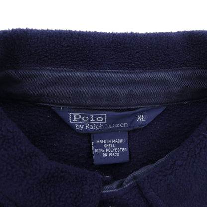 Polo Ralph Lauren 90年代 短丈 フリース ハリントンジャケット XL ネイビー チンストラップ スモールポニー刺繍