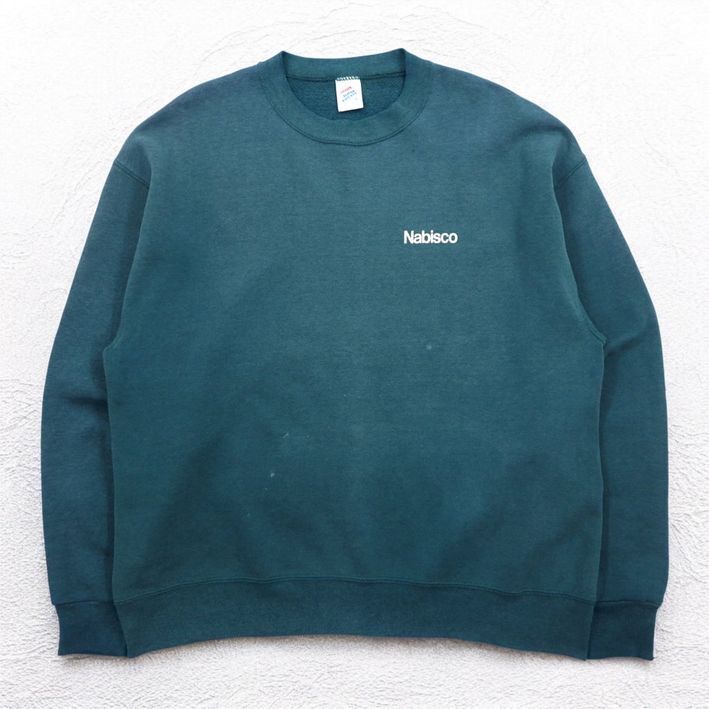 JERZEES 90s USA made sweatshirt L green cotton fleece lining Nabisco US company one point