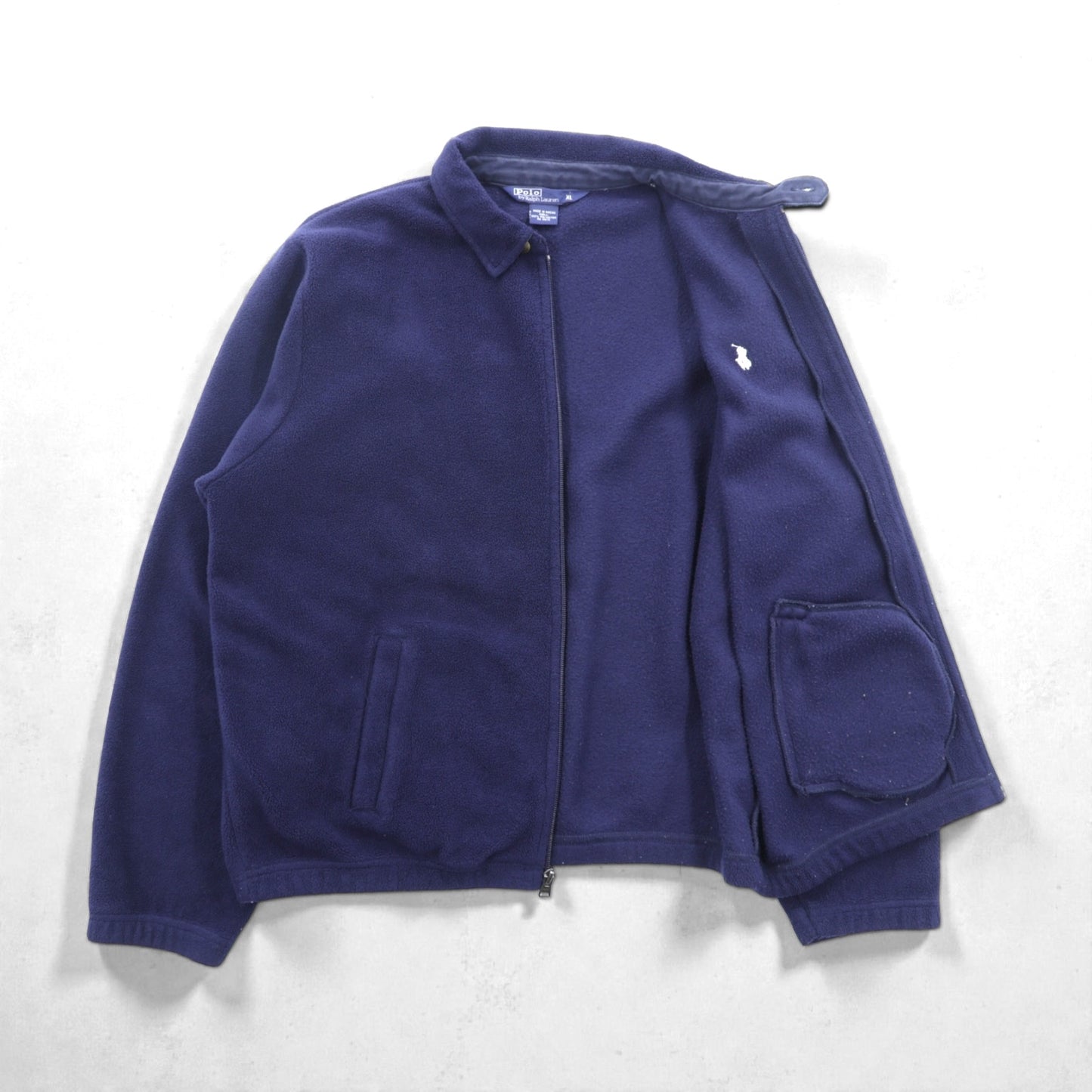 Polo Ralph Lauren 90年代 短丈 フリース ハリントンジャケット XL ネイビー チンストラップ スモールポニー刺繍