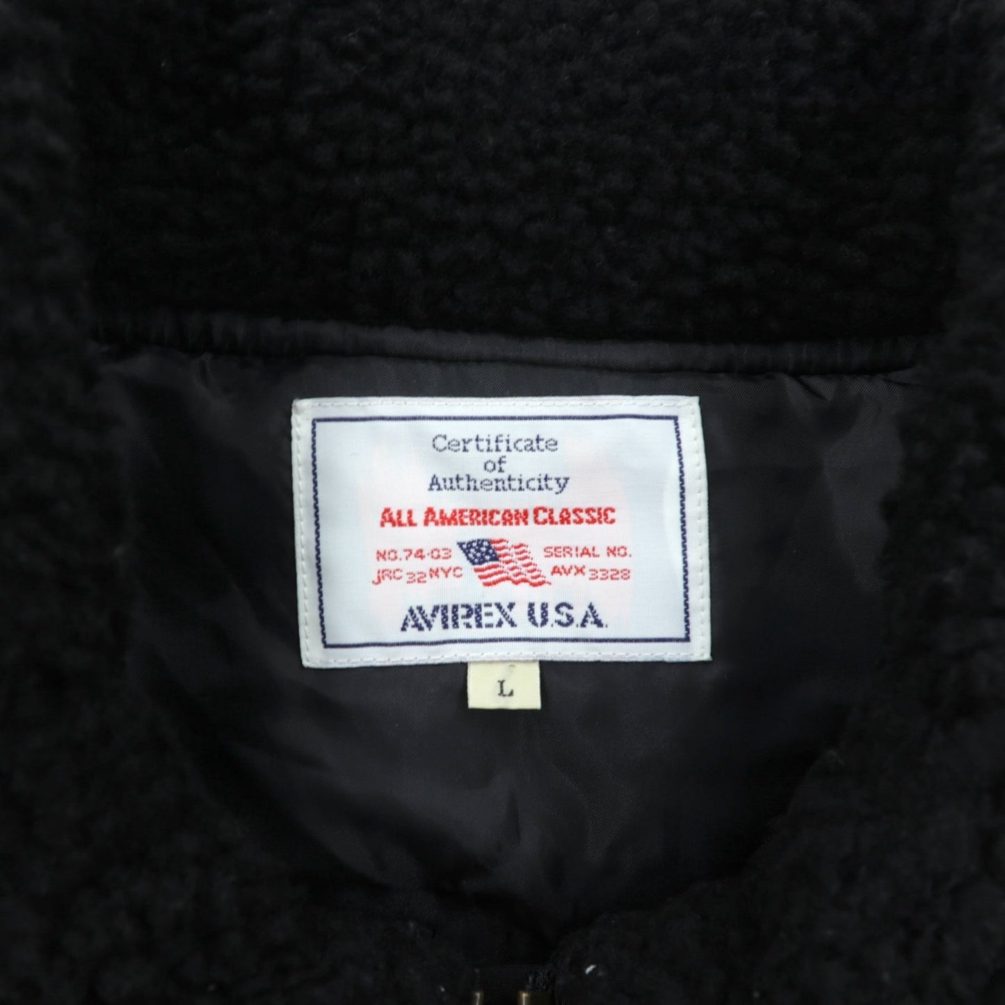 AVIREX B-3 中綿 フライトジャケット L ブラック チンストラップ 襟 ボア 6152232