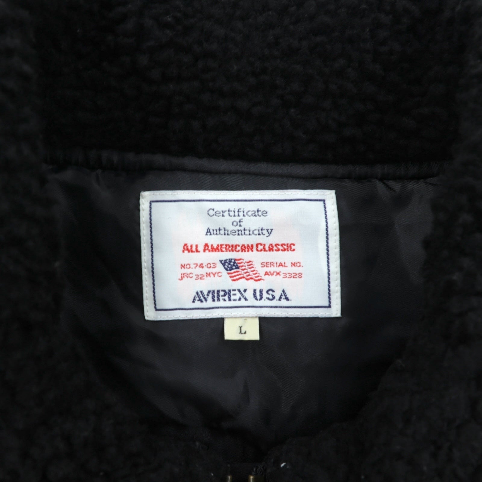 AVIREX B-3 中綿 フライトジャケット L ブラック チンストラップ 襟 ボア 6152232