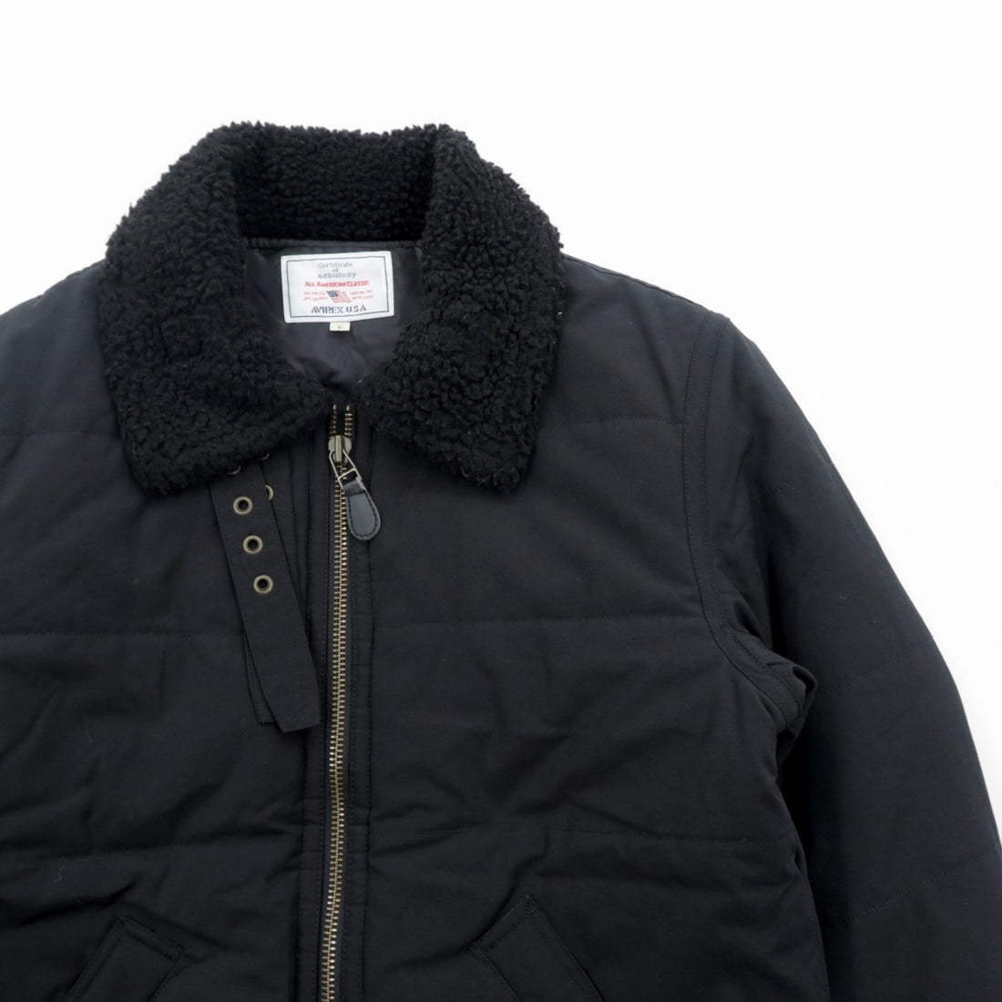 AVIREX B-3 Padded Flight Jacket, Large, Black, Chin Strap, Boa Collar, 6152232