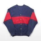 crepuscule ニット カーディガン 鹿の子 M ネイビー Border Moss Stitch V/N Cardigan ビッグサイズ 日本製 2001-002