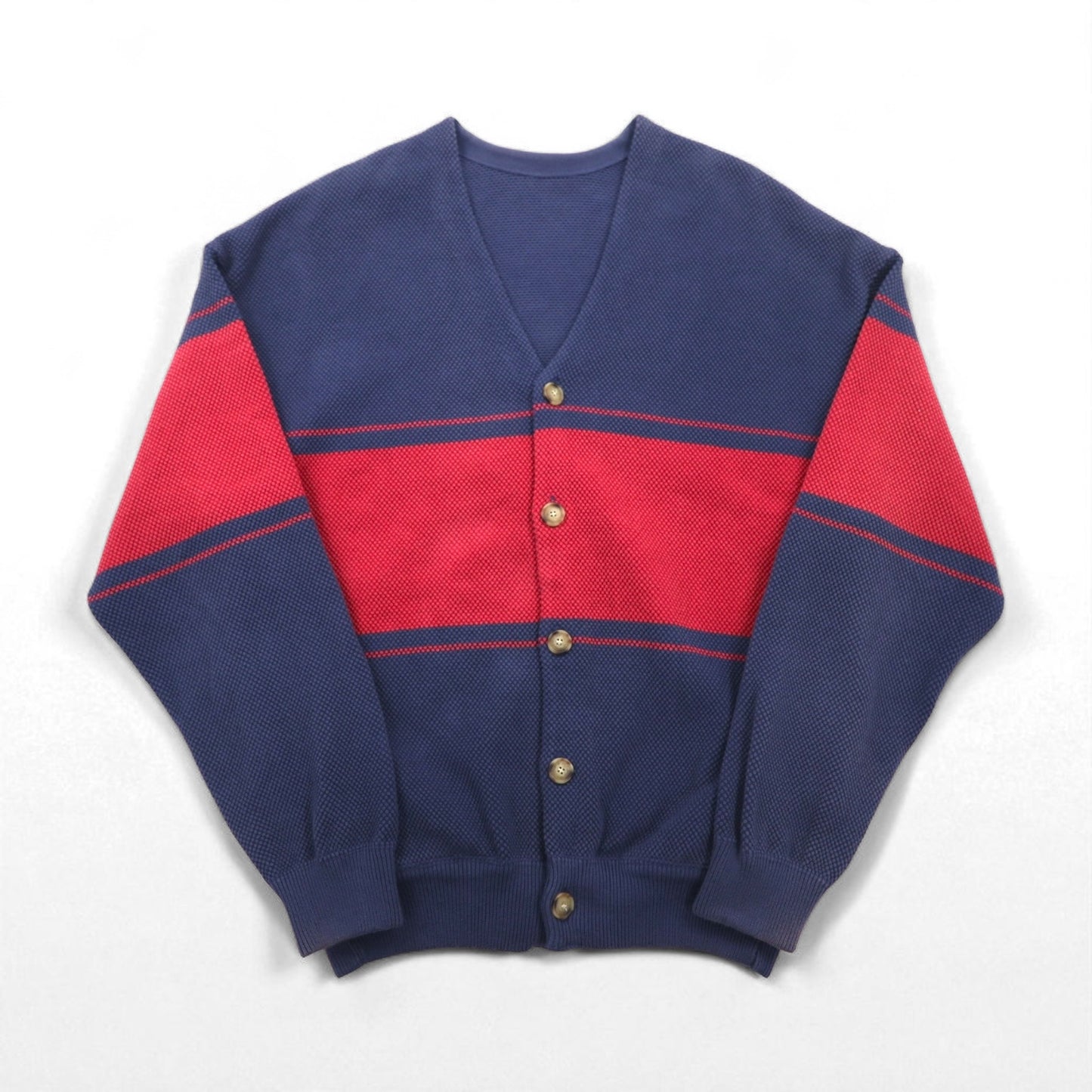 crepuscule ニット カーディガン 鹿の子 M ネイビー Border Moss Stitch V/N Cardigan ビッグサイズ 日本製 2001-002