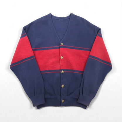 crepuscule ニット カーディガン 鹿の子 M ネイビー Border Moss Stitch V/N Cardigan ビッグサイズ 日本製 2001-002